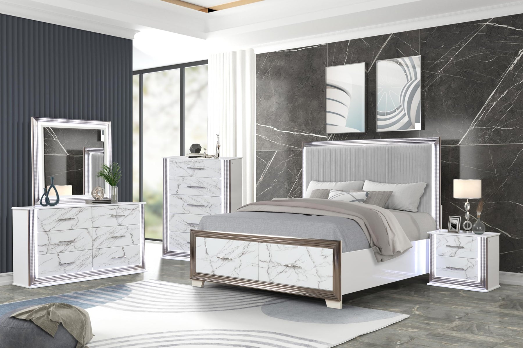 White LED Storage Bed Frame