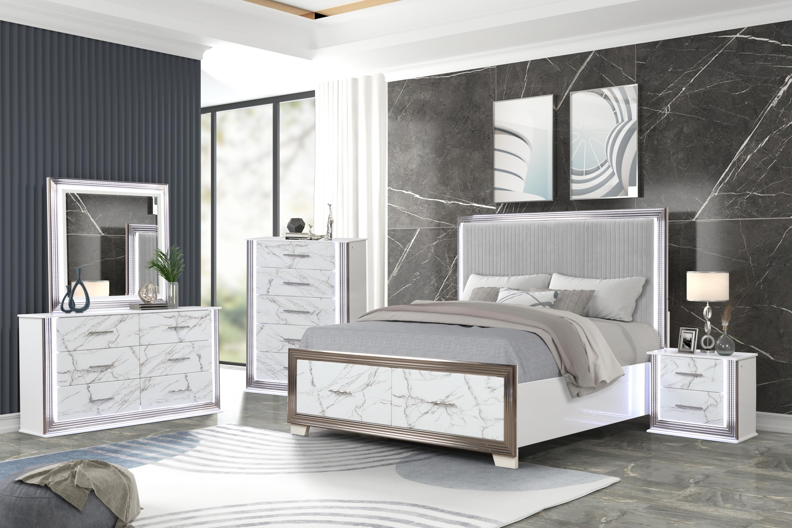 White LED Storage Bed Frame