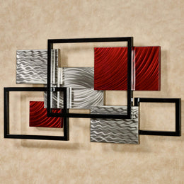 Framed Array Metal Wall Decor Sculpture, Red, Silver, & Black