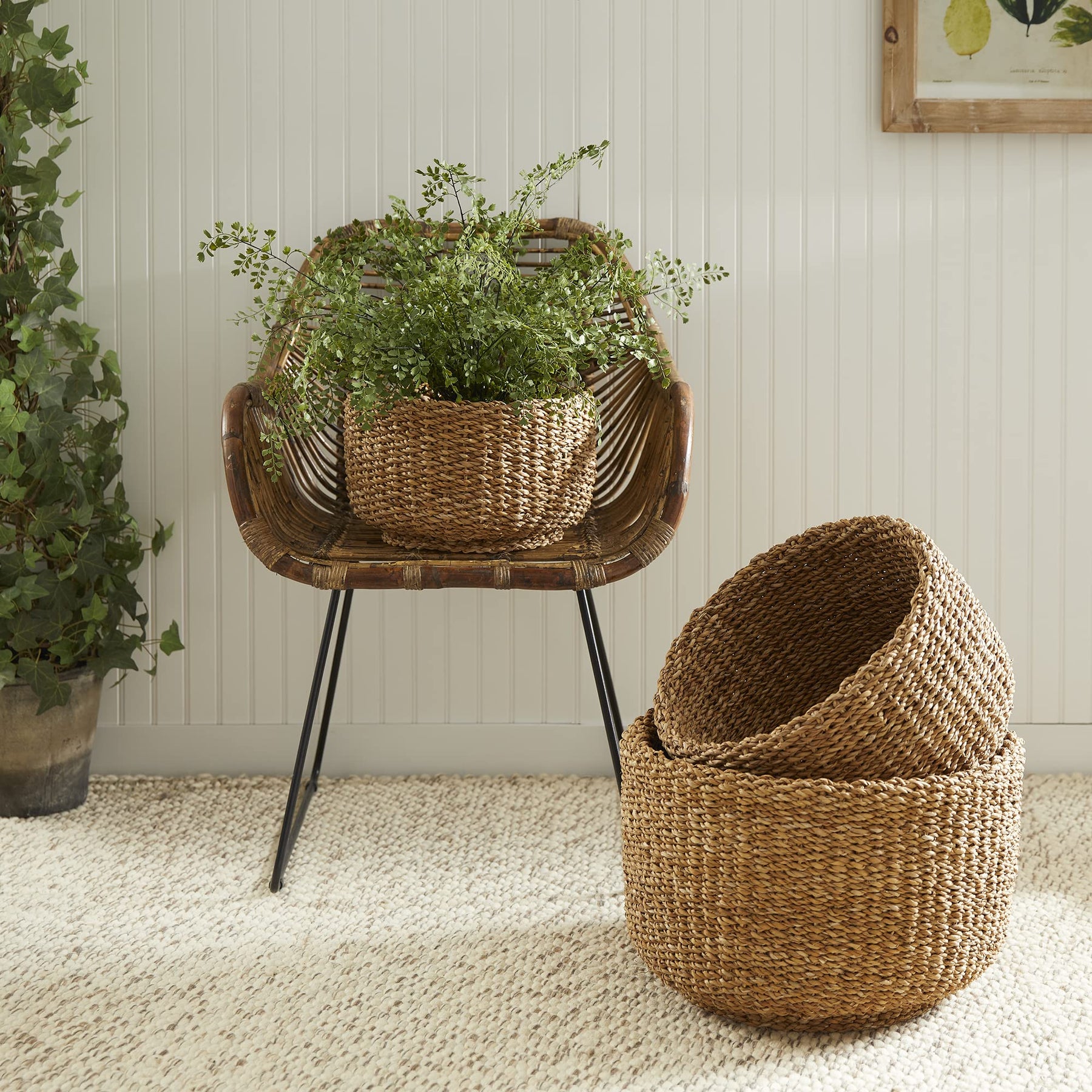 Woven Seagrass Storage Basket Set